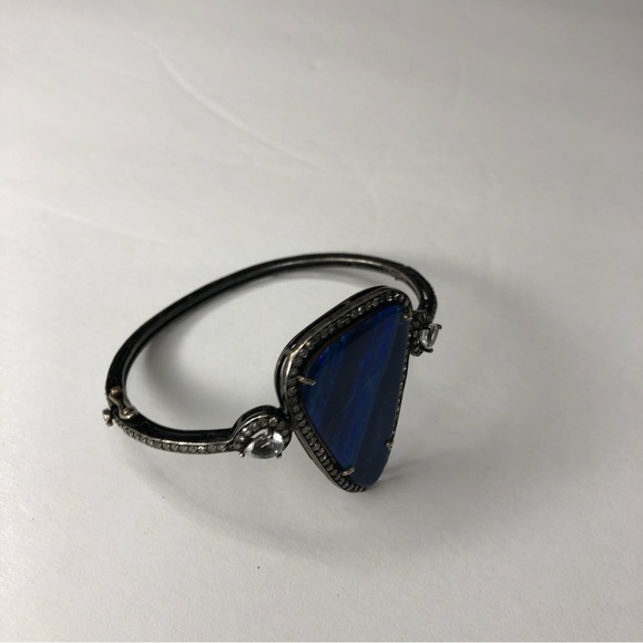 Black Boulder OPAL and Genuine Diamonds Hinged Bracelet - Picture 8 of 13